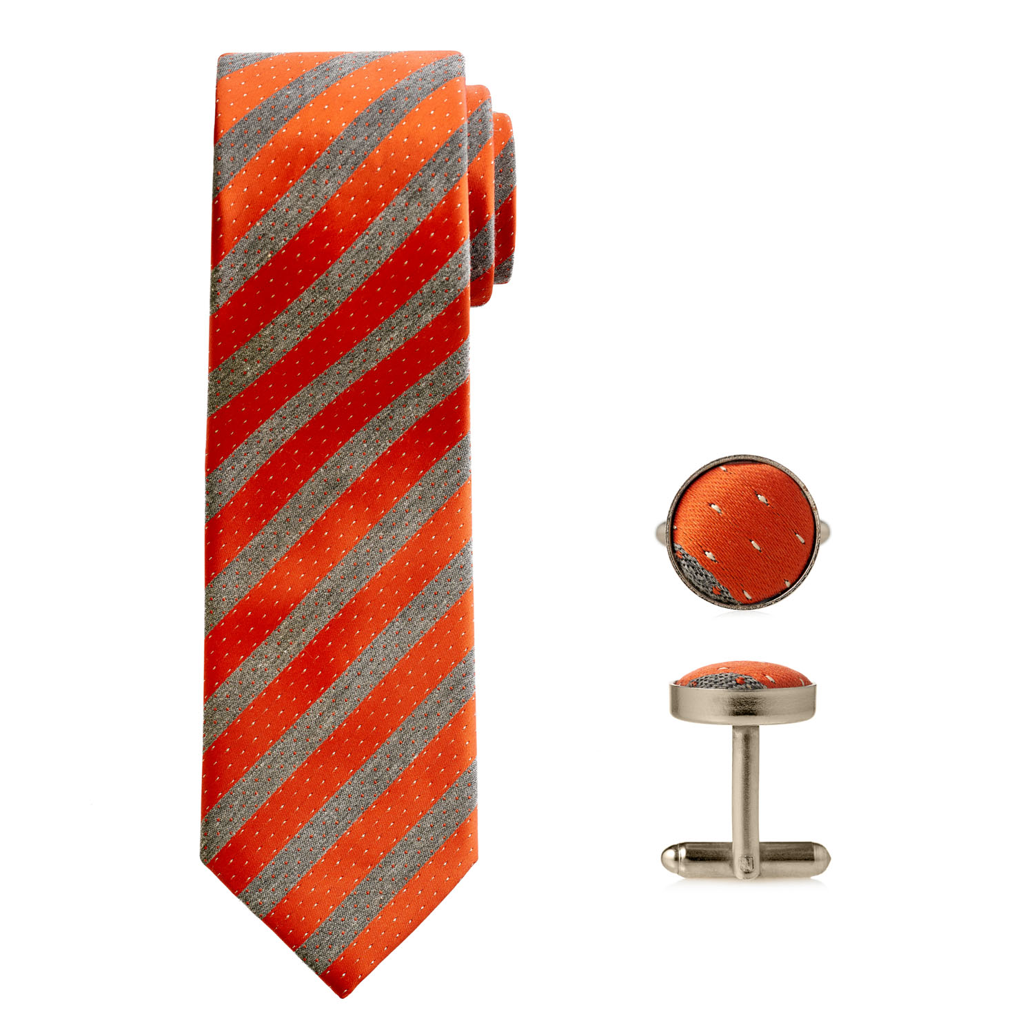 Набор: галстук, запонки оранжевый